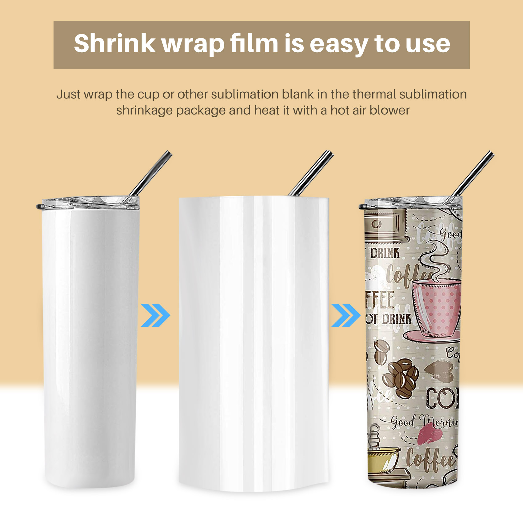 Sublimation Mug White - A19F-8X12 İnç Sublimasyonlu Isıyla Daralan Ambalaj